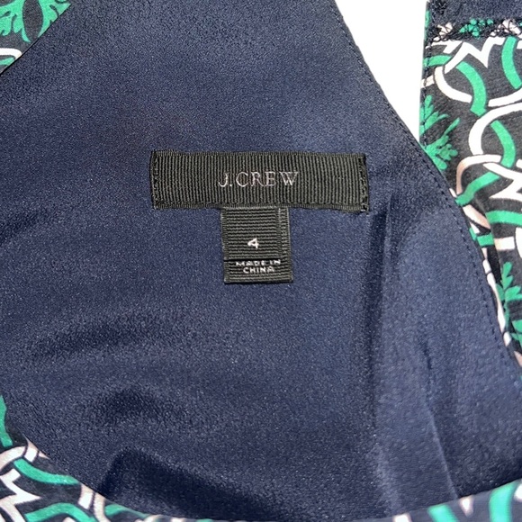 J. Crew Dress Sz 4 Navy Green Medallion Short Sleeve Shift Swoop Neck Lined - Picture 15 of 15